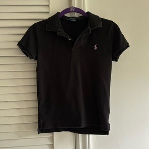 Ralph Lauren Sport Black Collared Shirt SZ S 100% Cotton with Purple Polo Logo